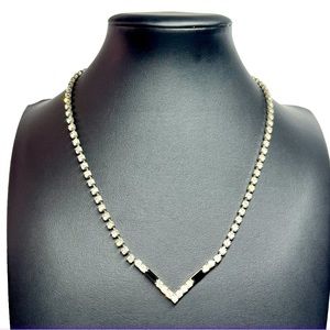VTG 60's Tuxedo Rhinestone V Princess Necklace 17"